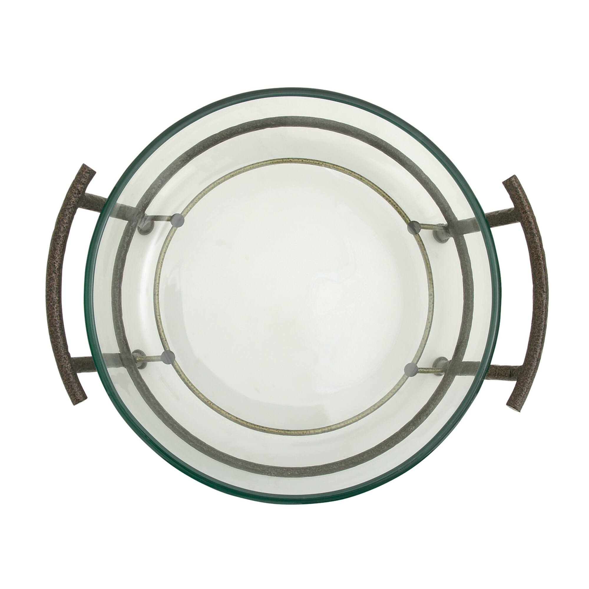 Clear Glass and Metal Modern Serving Stand, 7" x 19" x 16"